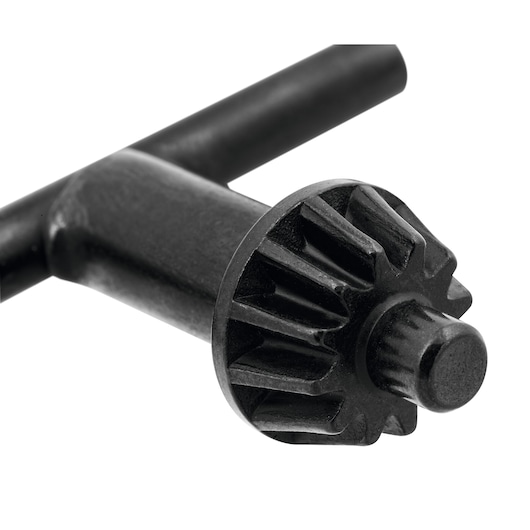 BLACKDECKER chuck key 70-018E, black metal tool, close-up on white background.