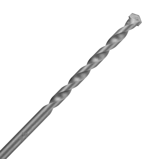 BLACKDECKER BD0040CS gray masonry drill bit side angle, spiral flute and carbide tip visible.