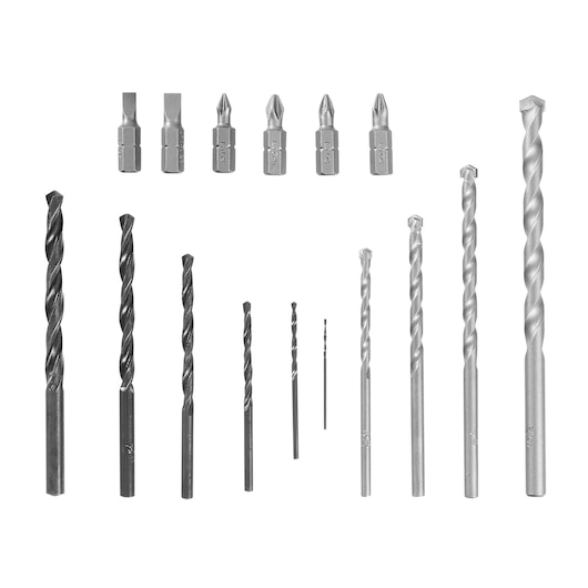 BLACKDECKER BD0130CS drill and screwdriver bit set, mixed sizes and types, photography, front angle on white background.