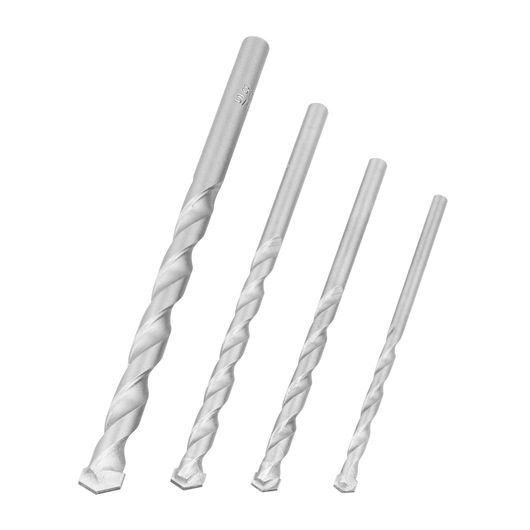 BLACKDECKER BD0130CS silver masonry drill bit set, four pieces, front angle on white background