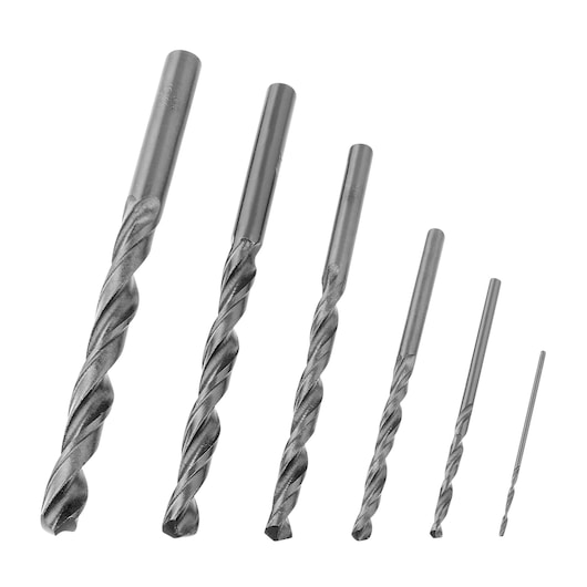 BLACKDECKER BD0130CS metal drill bit set, six sizes, side angle on white background.
