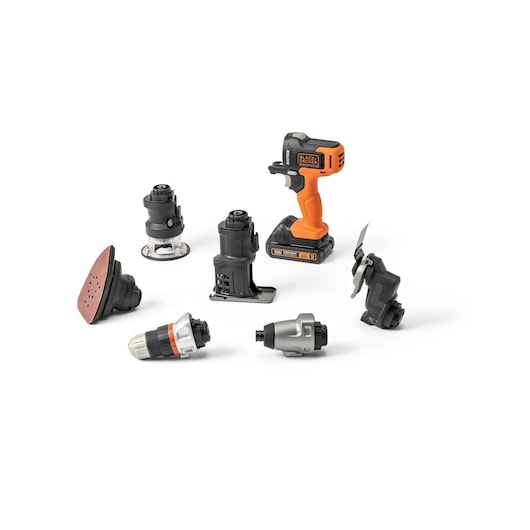 BLACKDECKER BDCDMT1206KITC power tool combo kit with six attachments, photo on white background.