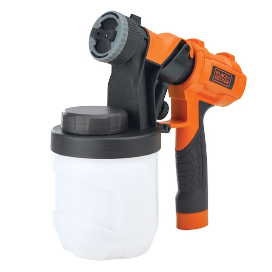 BLACKDECKER BDPH1200 photography of orange and black handheld paint sprayer, front angle.