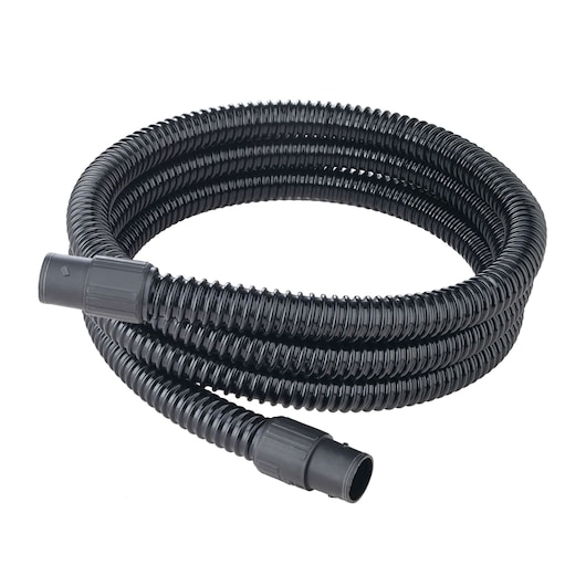 BLACKDECKER flexible black vacuum hose with connectors, SKU BDPH1200, product photography, side angle.