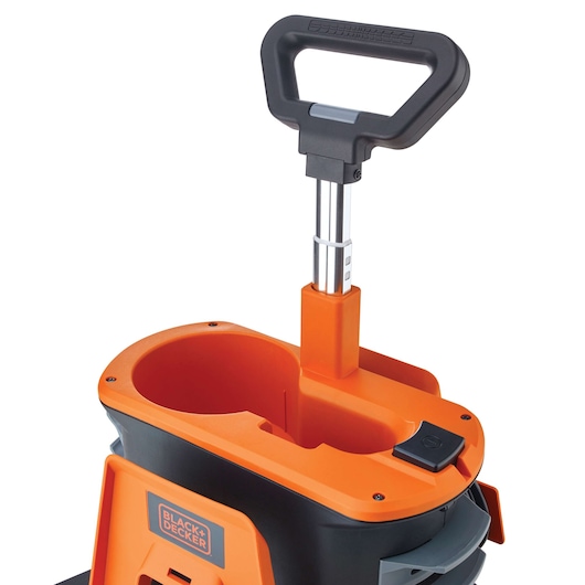 Photo of BLACK+DECKER BDPH1200 photography equipment, close-up of adjustable black and orange handle on white background.