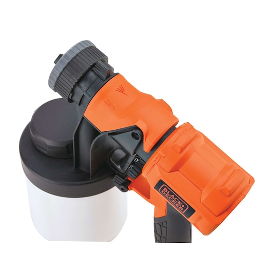 BLACK+DECKER BDPH1200 paint sprayer, orange and black, side angle on white background.