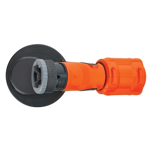 BLACKDECKER BDPH1200 orange and black handheld polisher, top view, with round polishing pad.