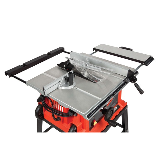 BLACKDECKER BDTS1800 table saw with silver top and orange base, photographed from angled view on white background.