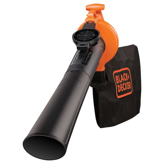 BLACK+DECKER BV25 leaf blower and vacuum, orange and black, front angle on white background.