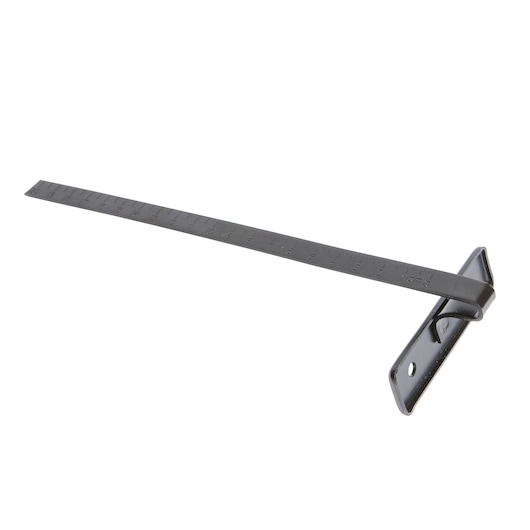 BLACKDECKER CS1004 steel measuring gauge, side angle, with ruler markings, on white background.
