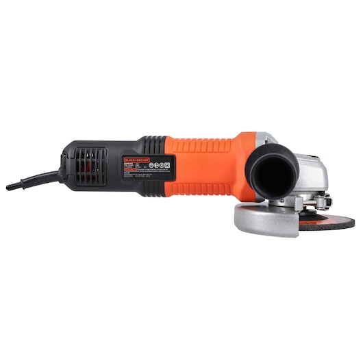 BLACKDECKER G720X angle grinder with orange and black casing, right side view, on white background.