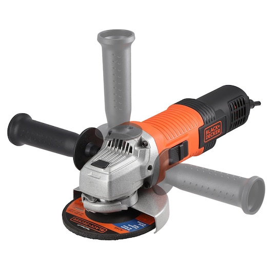 BLACK+DECKER G720X angle grinder with orange and black body, photographed on white background.