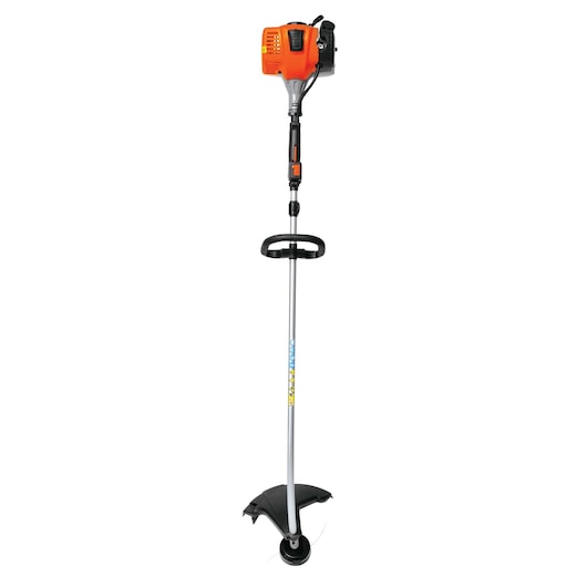 BLACKDECKER GST26 orange and black gas string trimmer, front view on white background.