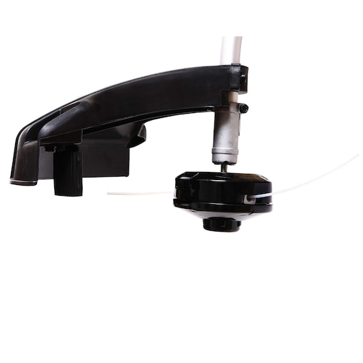 BLACKDECKER GST26 grass trimmer head and guard, side angle, white background.