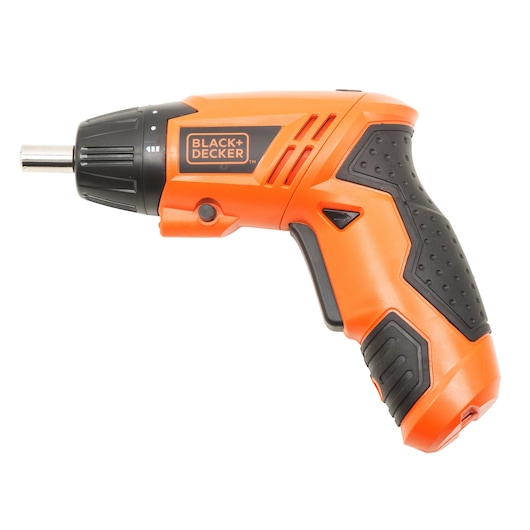 BLACK+DECKER KC4815 cordless orange and black screwdriver, right side view on white background.