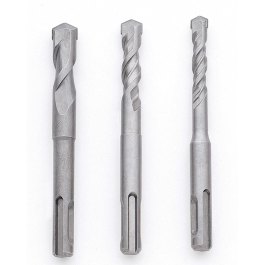 BLACKDECKER KD975KA masonry drill bit set, silver, SDS shank, front angle, photography.
