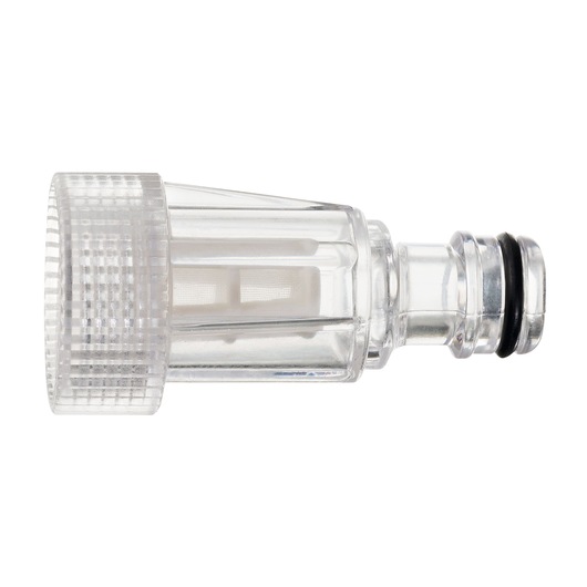 BLACKDECKER PW1450TD transparent plastic water filter adapter, side angle, photography.