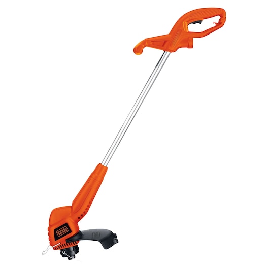 BLACKDECKER ST4500KY orange electric string trimmer side angle on white background.