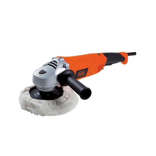 BLACKDECKER WP1500K orange and black power polisher side view on white background.